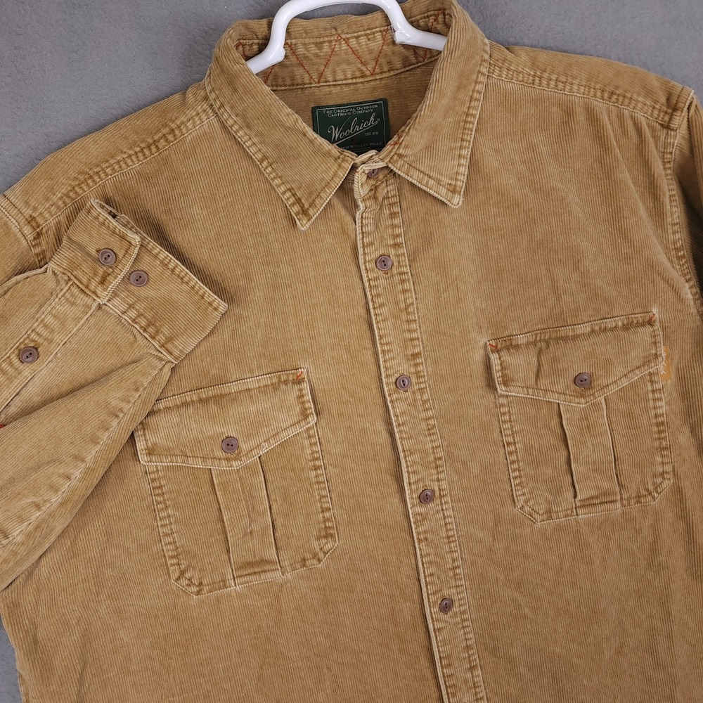 Woolrich Corduroy Shirt Mens 2XL Tan Workwear Outdoor Gorpcore Western Utility